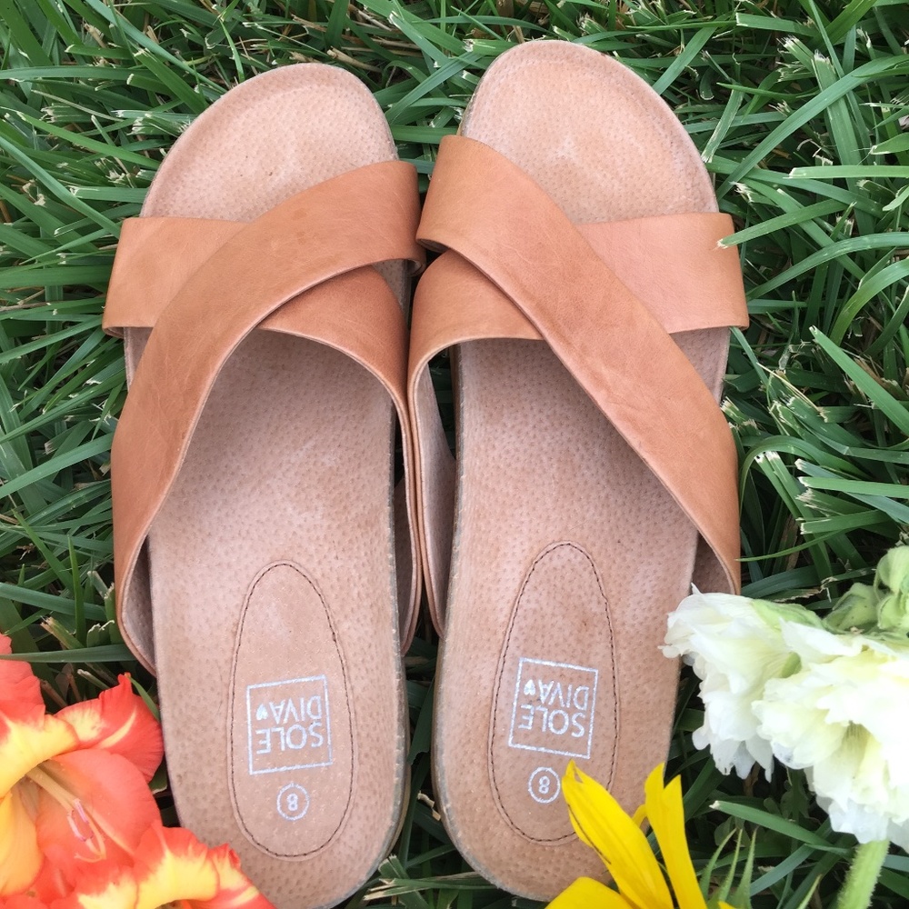 Tan Sole Diva slip on Sandals size 10 US  (8UK)